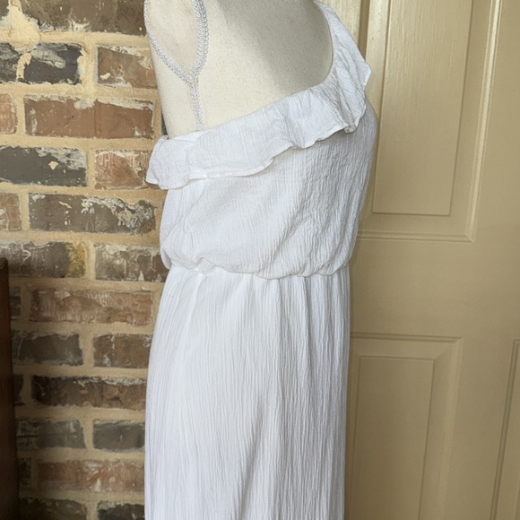 Jodi Kristopher White One-Shoulder Ruffle Column Maxi Dress Crinkle Cotton - Picture 2 of 11